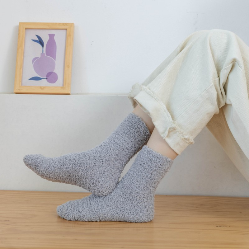 Haruku Autumn Winter Women's Thickened Thermal Coral Fleece Floor Fuzzy Soft Candy Colorful Kawaii Socks_voghion.com