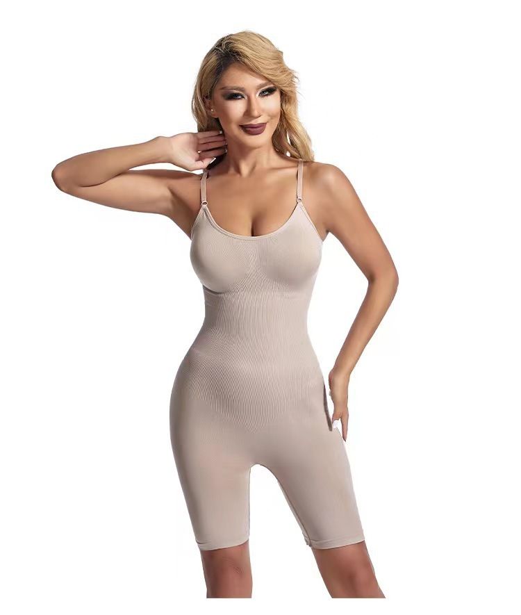 Neuer Onesie in Übergröße, nahtlos, körperbetonte Shapewear, Damenkorsett, flache Beine, postpartale Neckholder-Bodywear_voghion.com