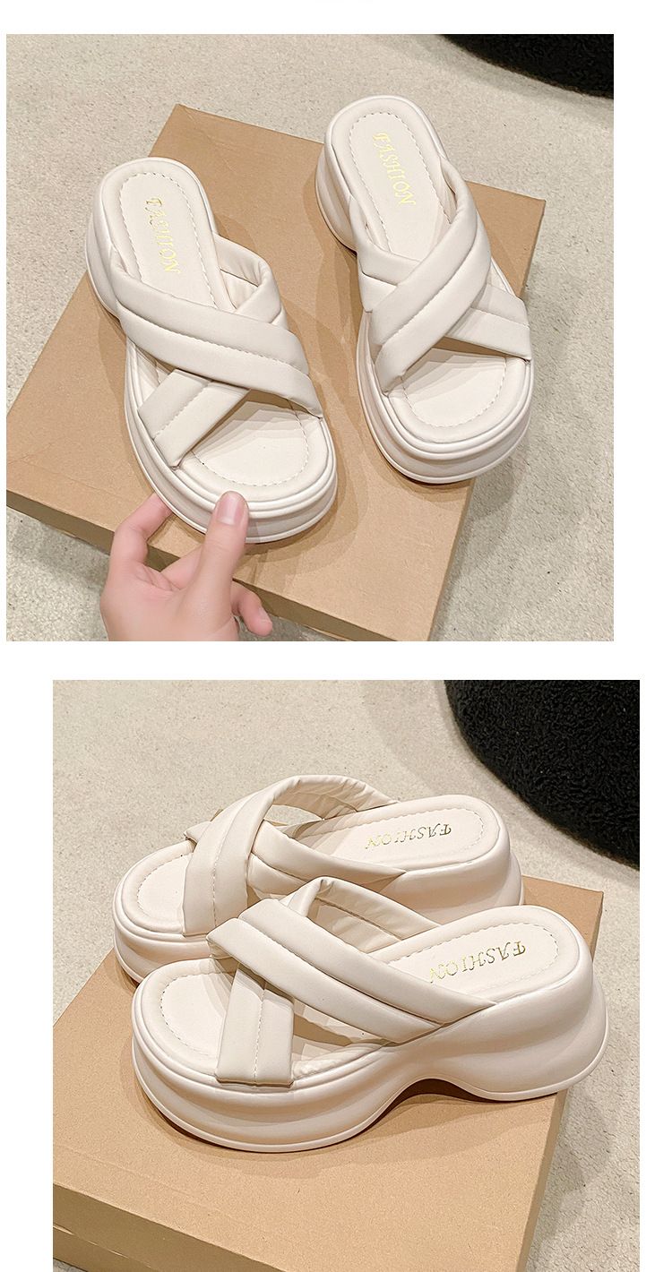 Thick-Soled Women, Trendy Summer New Style, One-Strap Platform Casual Slippers, Soft Sole Round-Toe Sandals For Women_voghion.com