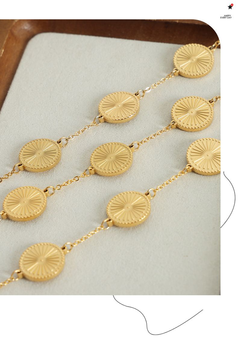 High-end Fashion Versatile Simple Personality Titanium Steel Gold-plated Round Brand Pendant Necklace Bracelet Jewelry_voghion.com