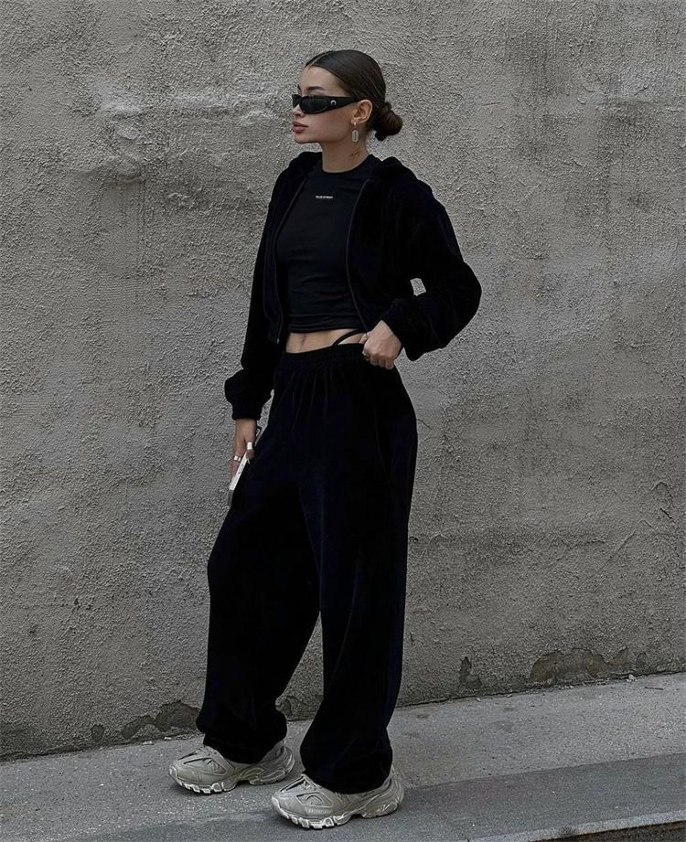 Ensembles pour femmes 2 pièces automne décontracté sport manches longues fermeture éclair 2024 femmes tendance pantalons ensembles cardigan élastique survêtement_voghion.com