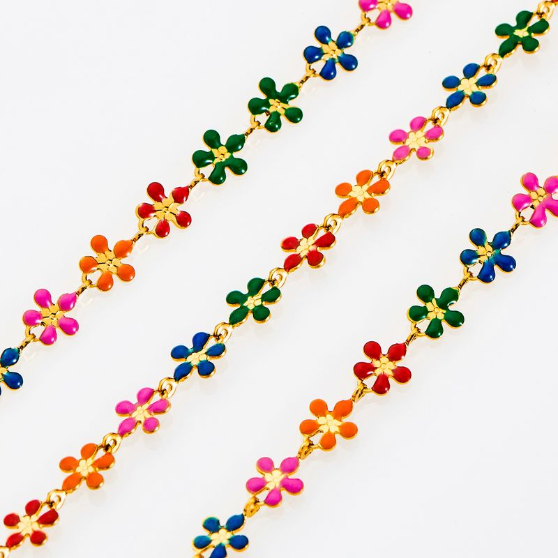 2025 Nuovi arrivi Smalto Margherita Charm Catena Acciaio inossidabile Collana Fatto a mano Dolce Piccoli fiori Link per la creazione di gioielli da donna_voghion.com