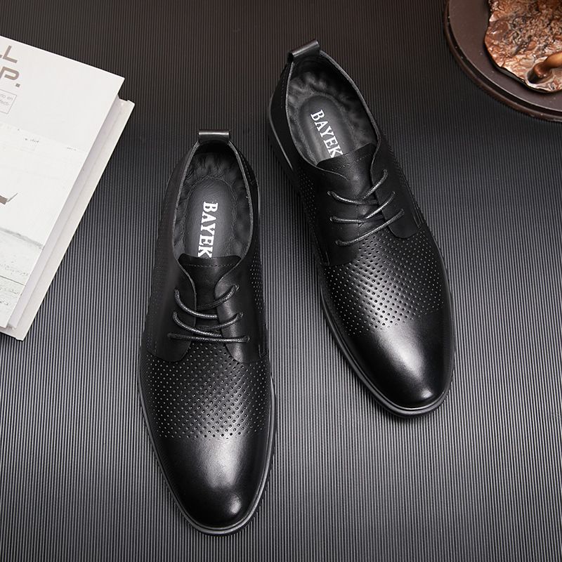 Scarpe da lavoro da uomo traforate in vera pelle, comode e traspiranti, modello Hollow Business, primavera estate 2025, in vendita_voghion.com