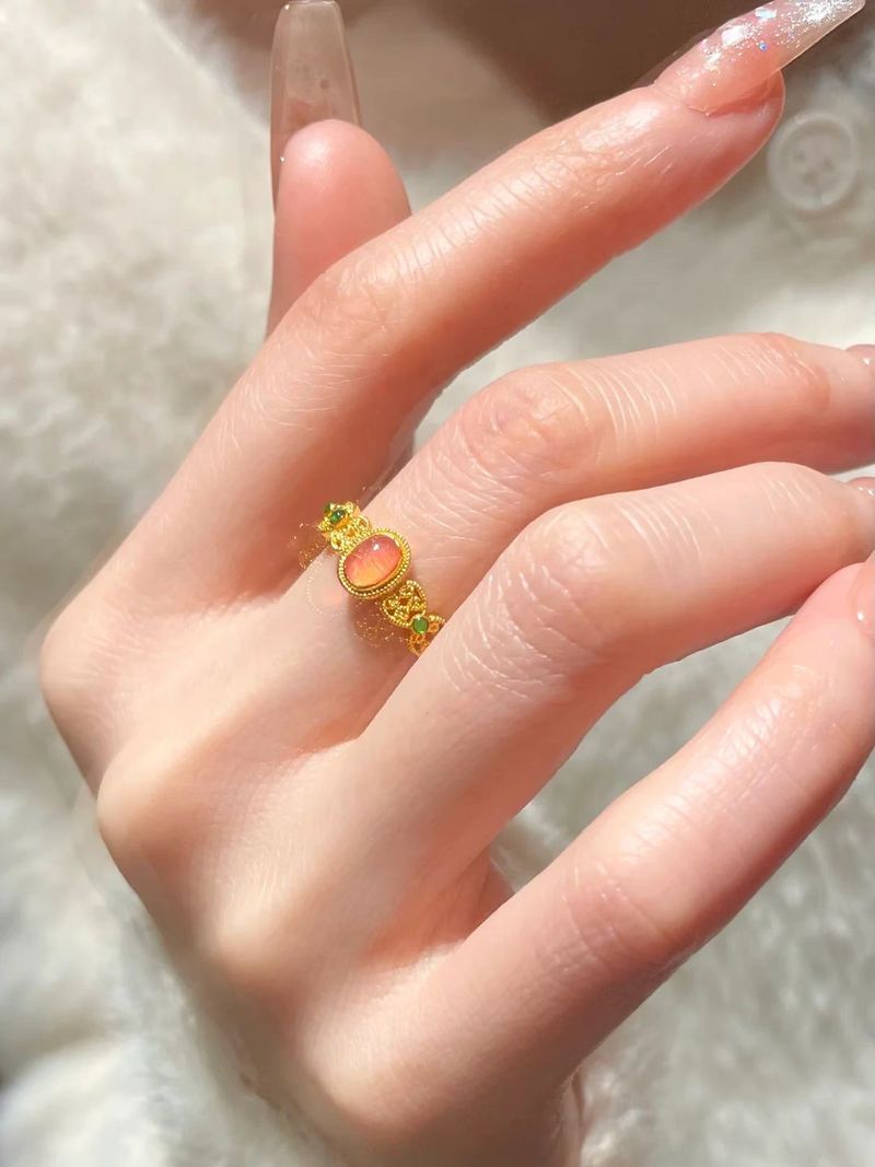 Sha Jin Filigold Phoenix Hua Xiao Furong Kleine Paleismus Ring Goud Winkel Zelfde Stijl Paleis Stijl Levende Mond Ring Armband_voghion.com