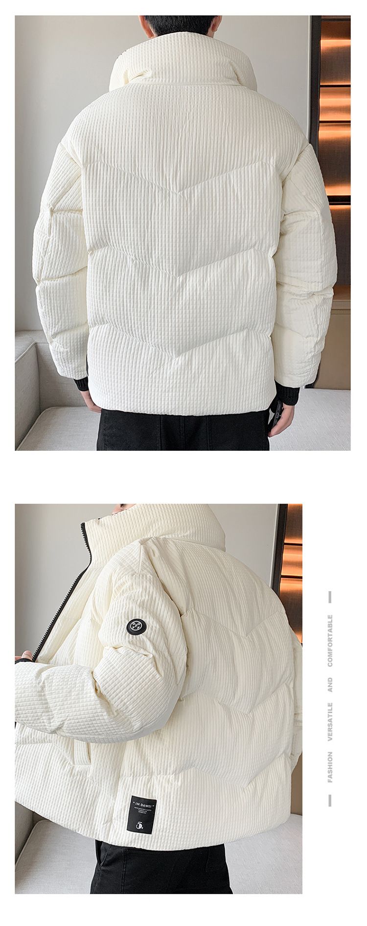Men's White Duck Down Jacket Winter Warm Puffer Coat Slim Fit Windproof Stand Collar Unisex Long Parka_voghion.com