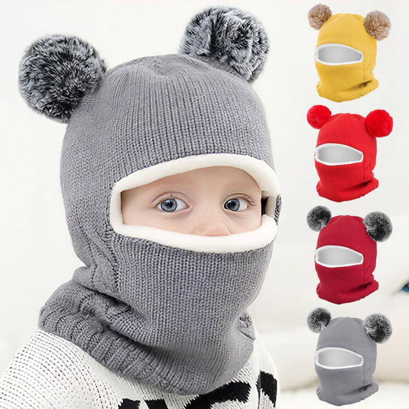 Παιδικό καπέλο Fleece 2-7 ετών Εσωτερικό χοντρό μωρό Χειμερινό καπέλο μωρό κορίτσια αγόρια Ζεστά καπέλα Σετ κασκόλ Βρεφικό καπό Πλεκτά χαριτωμένα καπέλα_voghion.com