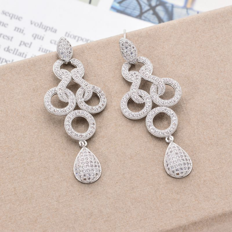 Fashionable long tassel women's earrings with circular water droplets inlaid with zircon fashionable earrings, versatile and high-end feel earrings_voghion.com