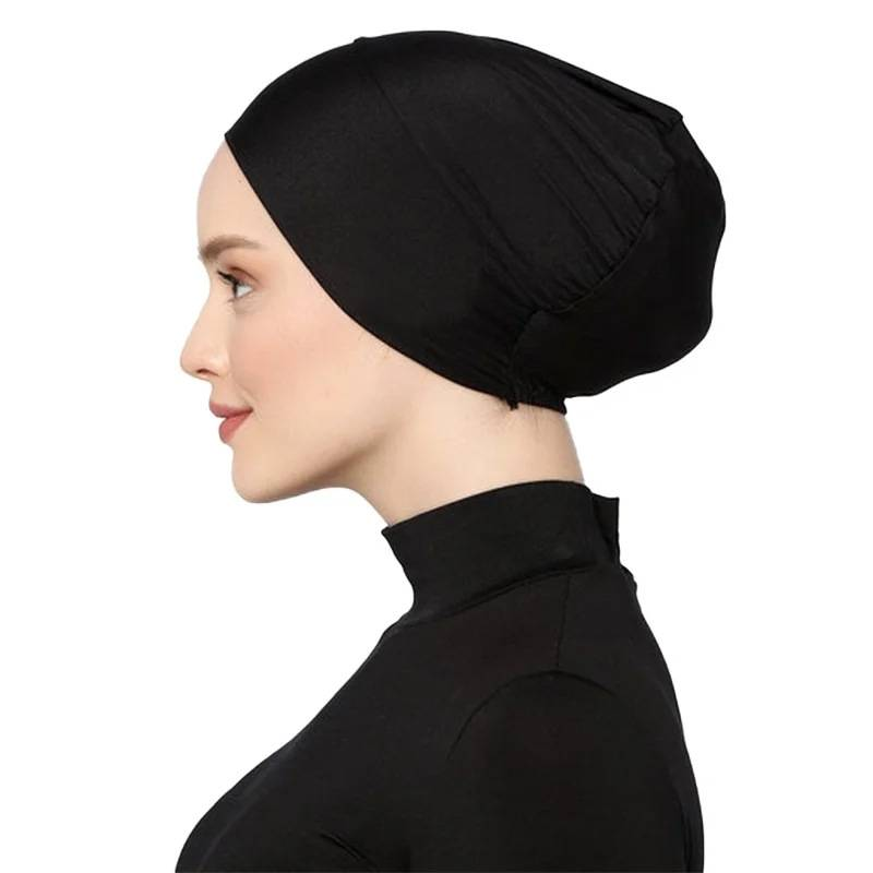 Hijab de color sólido para mujer, de algodón mercerizado modal, con base elástica, transpirable, cómodo, para la cabeza_voghion.com