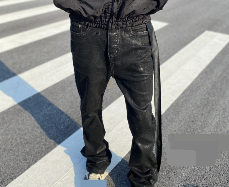 High Version, Style Hand-woven Wax Pants With Flared Wide Legs And Elasticized Ruffles, High Street Cle An Fit Denim Pants_voghion.com