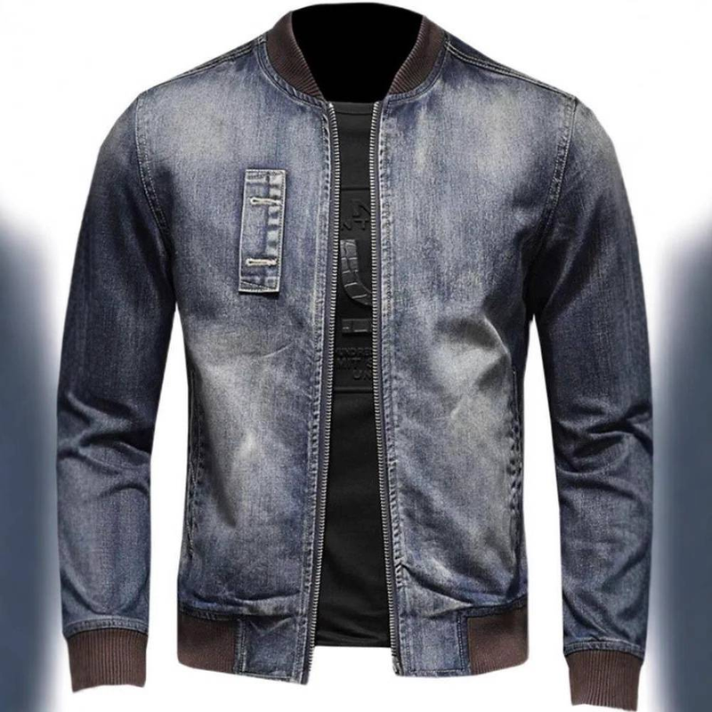 Men's Denim Jacket Retro Slim Fit Stand Collar Zip-Up Workwear Coat For Motorcycle Riding & Casual Wear (Blue, S-3XL)_voghion.com