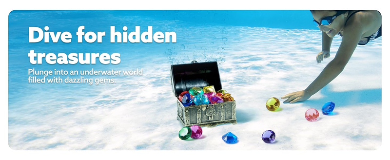YOUEN Diving Gems Pool Toys, 16 Big Colorful Diamond With Pirate Treasure Chest,Swim Dive Toy For Kids Underwater Gemstone Swimming Training Gift_voghion.com
