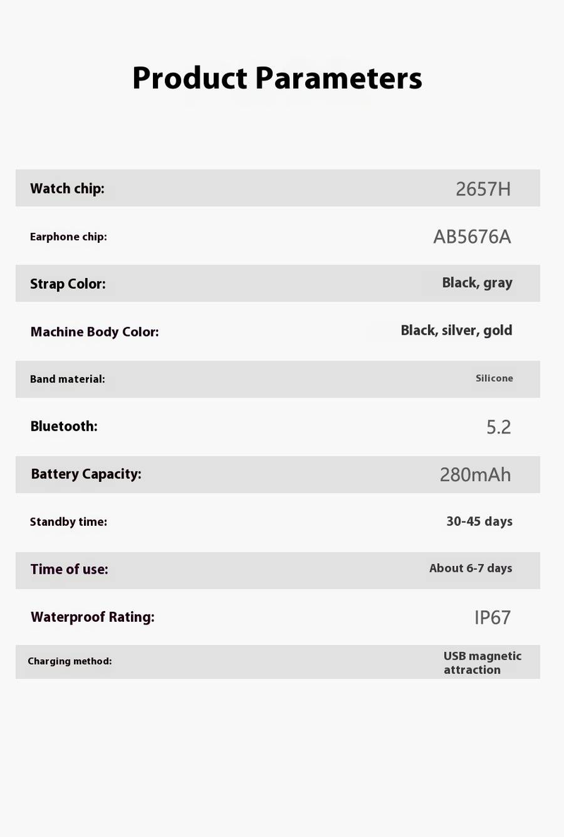 Smartwatch met Bluetooth-oordopjes, fitnesstracker, hartslagmeter, slaapregistratie, muziek en oproepen, IPX5-waterdicht, batterijduur van 7 dagen_voghion.com