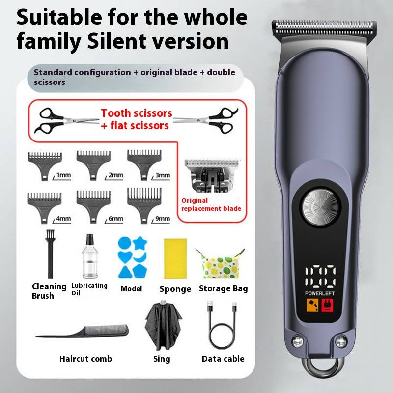 Cortapelos profesional para hombres: recortadora eléctrica recargable con pantalla digital, cuchilla de acero inoxidable, peine guía ajustable y motor silencioso._voghion.com