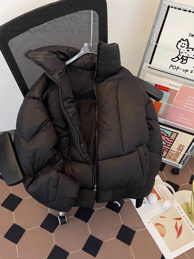 Kurzjacke für Herren, warm, Winter, hoher Kragen, Steppmantel, lockere Passform, modische Freizeitoberbekleidung, Schwarz_voghion.com