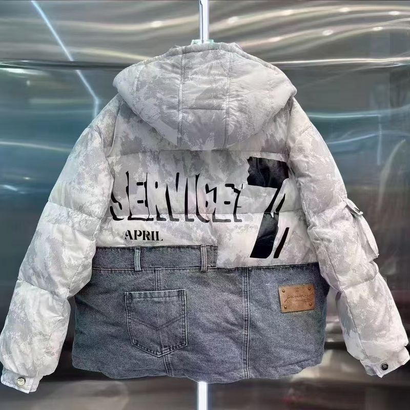 Women’s Hooded Denim-Trimmed Down Jacket – Winter-Proof White Duck Feather Coat (One Size Fits Most)_voghion.com