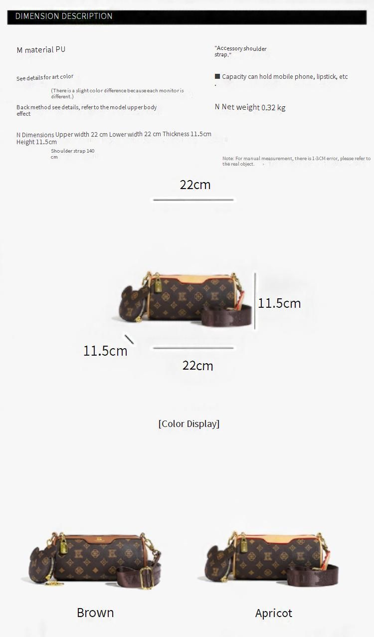 Zylinderförmige Umhängetasche im Vintage-Stil für Damen – Stilvolle Boston-Umhängetasche aus hochwertigem PU-Leder, geräumig und leicht (22 x 11,5 x 11,5 cm)_voghion.com