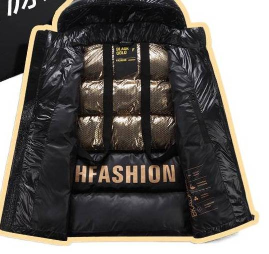Men's Black & Gold Shiny Down Jacket – Ultra-Warm Puffer Coat For Extreme Cold Weather (Short/Mid-Length, S-3XL)_voghion.com