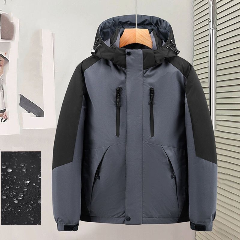 Chaqueta impermeable de invierno para hombre con capucha desmontable | Relleno de algodón grueso | Exterior de 95 % poliéster | Estilo urbano y de trekking (L-4XL) en gris/negro/oliva_voghion.com