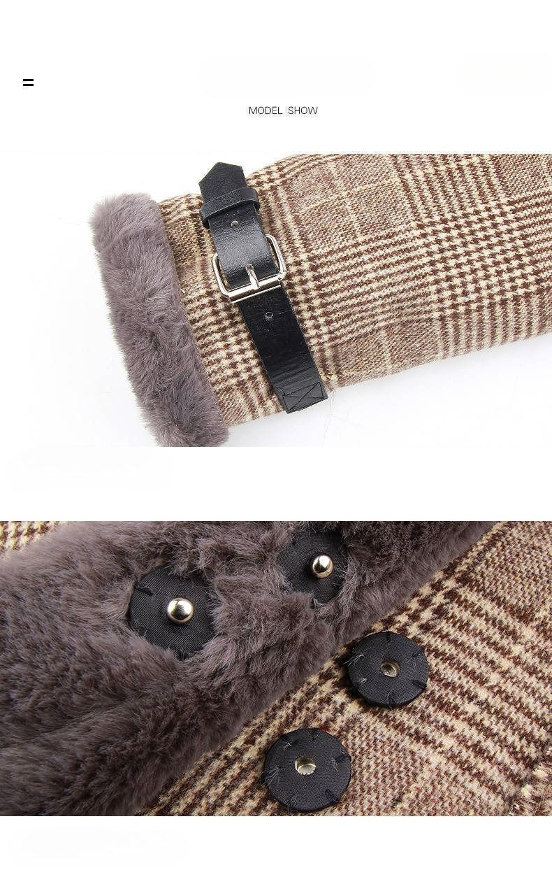 Plaid Wool Coat With Faux Shearling Collar – Oversized Winter Trench Coat For Petite Women, Warm & Stylish Long Coat With Pockets_voghion.com