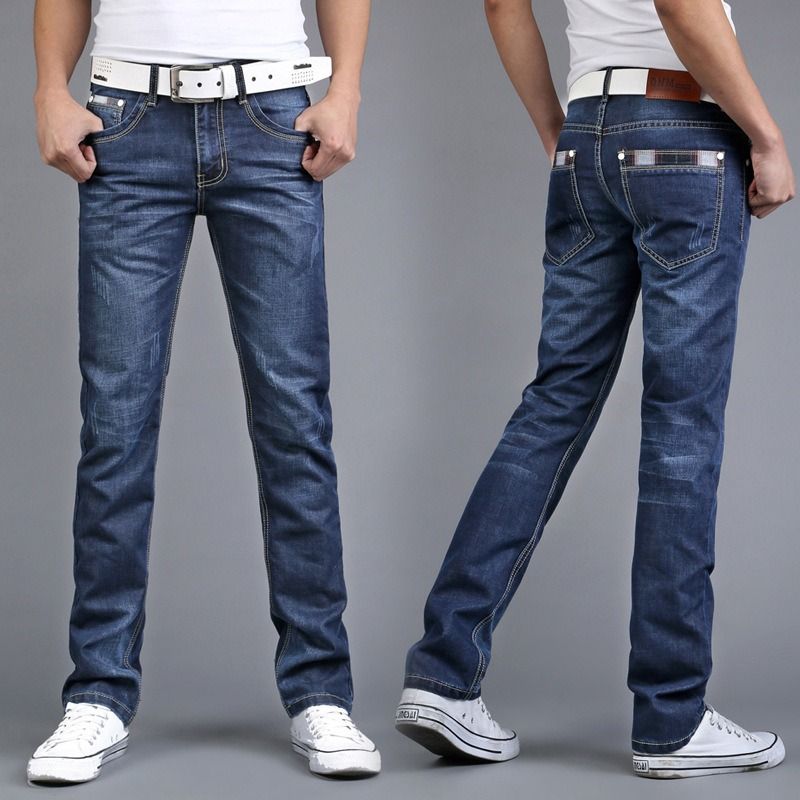 Jeans da uomo slim fit elasticizzati - Pantaloni in denim microelastico a gamba dritta | Antipiega e perfetti per l'ufficio | Nero/Blu classico | Vita media | Europea_voghion.com