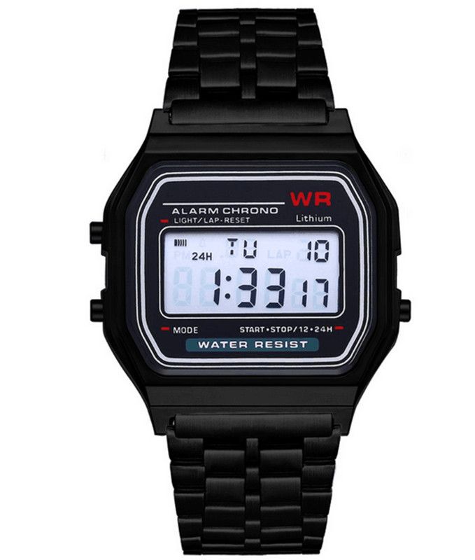 WR No Mark F91W Sports Children's Electronic Metal Multi-function Luminous Alarm Clock Steel Band Watch Dial_voghion.com
