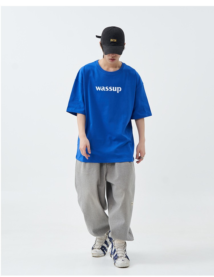 WASSUP HEODS Hip-Hop-Sommer-T-Shirt aus reiner Baumwolle, 280 g schwer, kurzärmelig für Herren_voghion.com