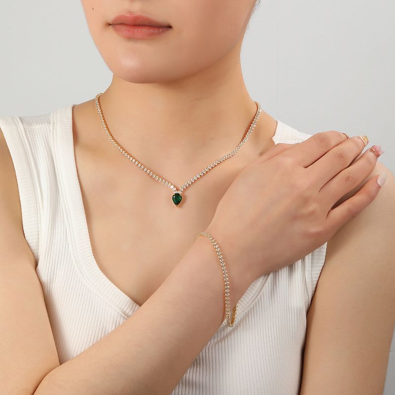 Damen-Schmuckset, schlichtes Temperament, Ohrringe, Schlüsselbeinkette, schmaler Zirkon, zweiteiliges Set, Ohrringe, Anhänger, Halskette_voghion.com
