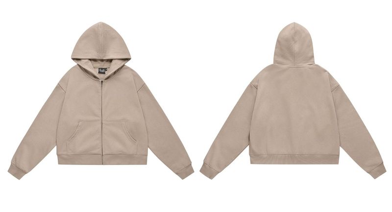 Herrenbekleidung Unisex Casual Kapuzenpullover - Kurzärmlige Reißverschlussjacke mit entspannter Passform in Unifarben (Grau, Schwarz, Beige) für Männer und Frauen_voghion.com