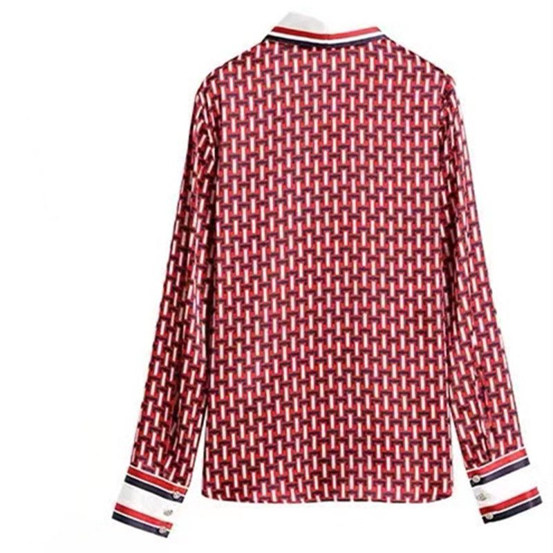 Camicetta di seta a maniche lunghe da donna, camicia ampia a righe patchwork_voghion.com