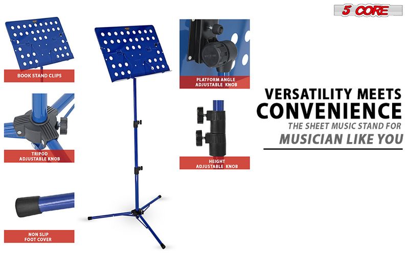 5 Core Music Stand For Sheet Music Height Adjustable Portable Folding Atril Para Partituras w Light Clip for Guitar Players Violinists Cellists Piani_voghion.com