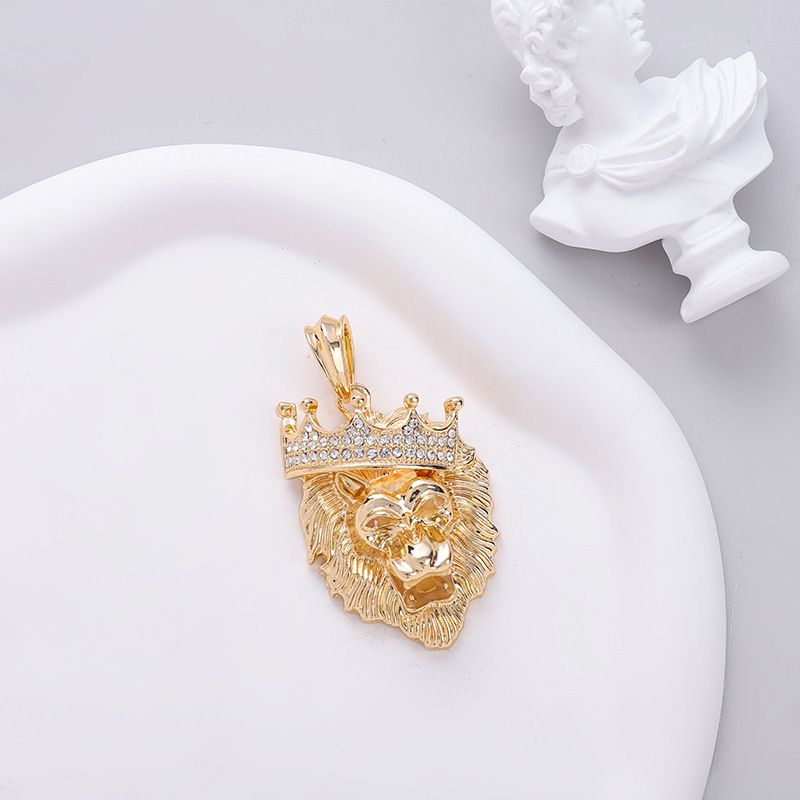 Collier en alliage avec pendentif tête de lion pour homme, bijou hip-hop, motif torsadé de pâte frite_voghion.com