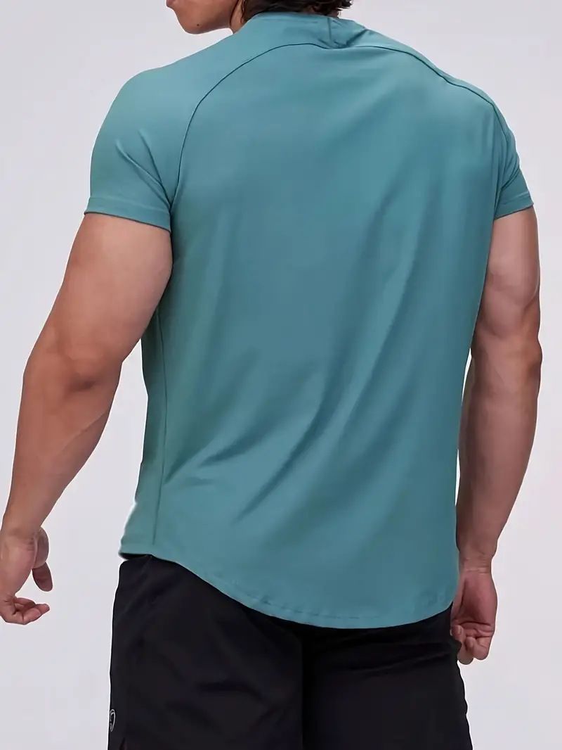 Nova camiseta de secagem rápida masculina, cor sólida, fitness, manga curta, camiseta de verão, corrida, esportes, roupas de secagem rápida_voghion.com