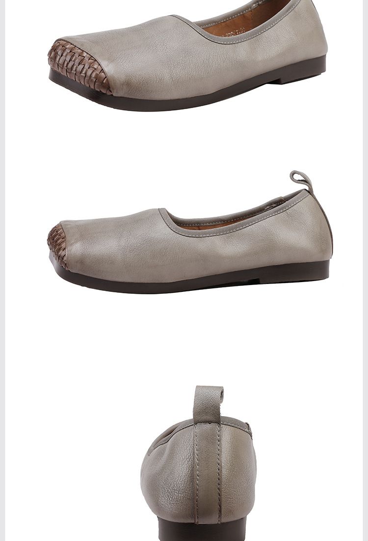 Damen-Loafer 2025 Herbst Neue Damen Echtleder Square Toe Casual Low-Top Slip-On Ballettschuhe mit weicher Sohle_voghion.com