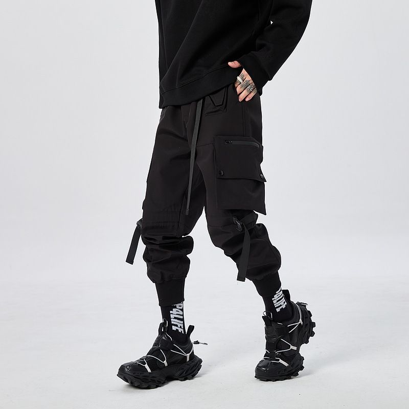 Tactical Cargo Pants For Men - Stylish Streetwear Joggers With Multiple Pockets, Loose Fit & Adjustable Cuffs, Black Utility Pants For Casual Wear_voghion.com