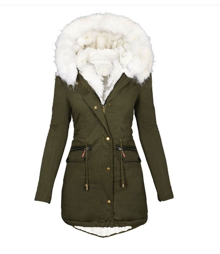 Parka invernale da donna con cappuccio in pelliccia sintetica – Cappotto oversize foderato in pile, coulisse in vita e chiusura con cerniera (S-5XL, 5 colori)_voghion.com