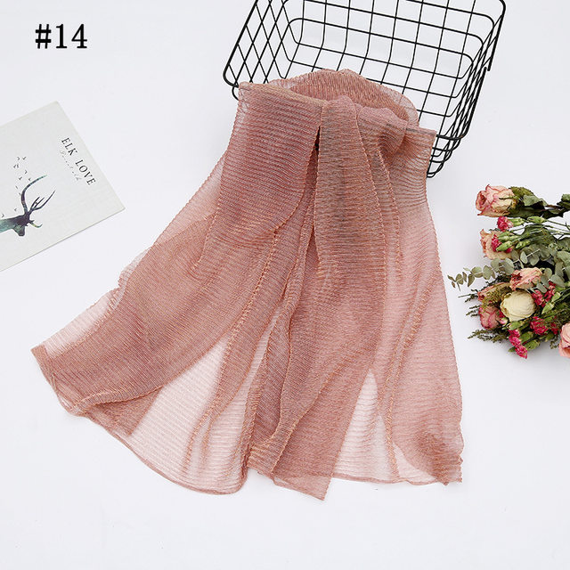 Women's Muslim light summer breathable crumpled gold silk pure color tulle scarf Baotou scarf hijab lady solid female hijab_voghion.com