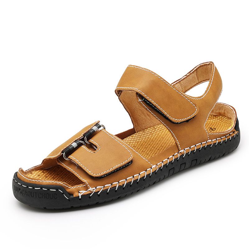 Lässige leichte Outdoor-Wanderschuhe Große handgefertigte Lederschuhe Herrensandalen_voghion.com