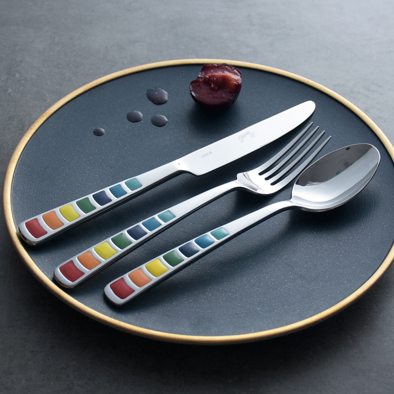 Set di coltelli, forchette e cucchiai da cucina occidentali in stile smalto colorato per uso domestico, coltello, forchetta e cucchiaio in acciaio inossidabile per adulti per bambini_voghion.com