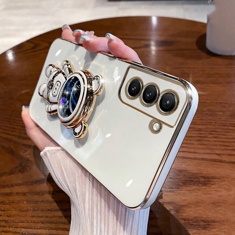 Til Samsung S23 Ultra Case,Plating Space Bear Stand Blødt Cover til Samsung Galaxy S23 S22 S21 S20 Ultra FE S10 Plus Note 20 A73 A72 A71 A54_voghion.com
