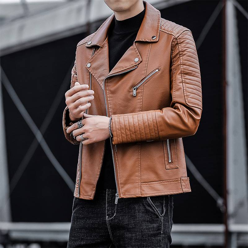 Herrkläder läder casual läderjacka ungdom snygg motorcykel PU-jacka casual herrkappa_voghion.com