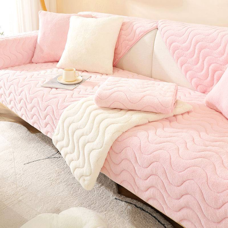 Hjem og have Fortykket kanin plys sofa pude høj kvalitet ensfarvet skridsikker sofa håndklæde vinter nordisk enkel stil sofabetræk_voghion.com