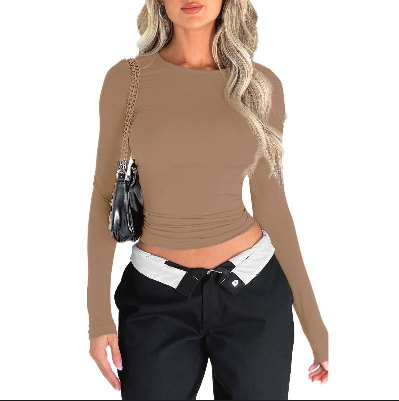 Maglietta a maniche lunghe da donna, autunno inverno, Y2k, crop top, casual, slim fit, pullover, tinta unita, scollo a V, t-shirt streetwear, t-shirt basic da donna_voghion.com