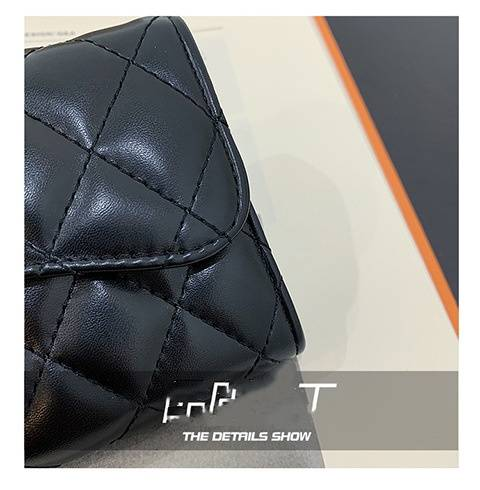 Classic Embroidery Chequered Camellia Small Fragrance Bag Texture Black Multi-layer Card Bag Banknote Purse_voghion.com