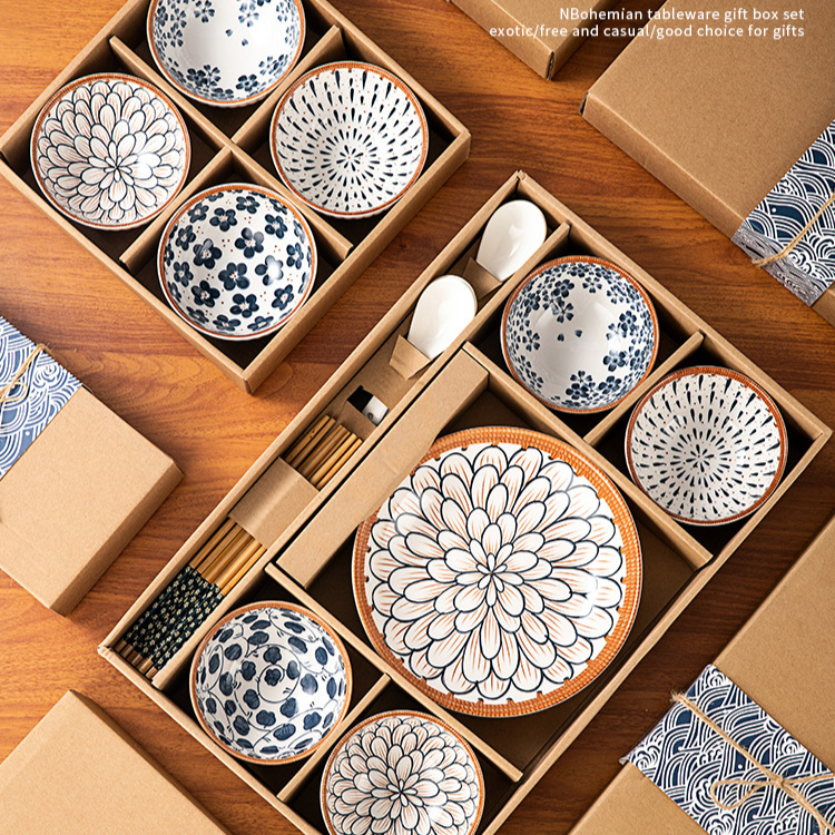 Ceramic Bowls And Plates Gift Box Underglaze Colored Ceramic Tableware Set, Opening Event Gift Set_voghion.com