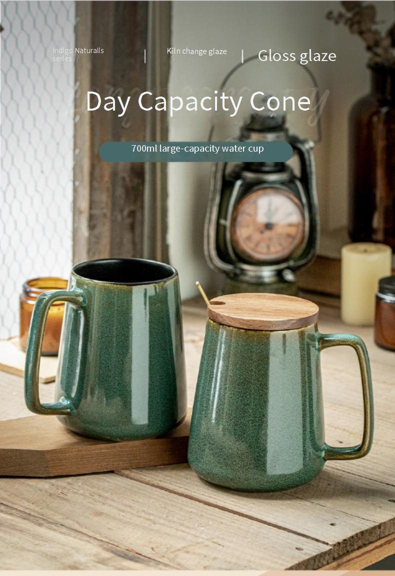Taza de cerámica esmaltada al horno - Taza de café retro nórdica de gran capacidad (vaso de gres de 450 ml)_voghion.com