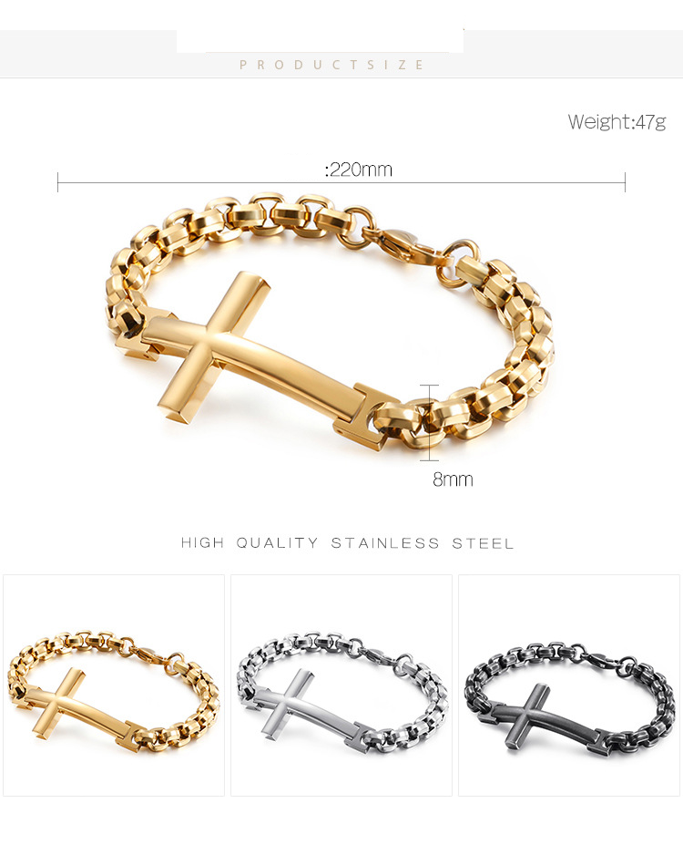 Herrenschmuck Personalisierter Titanstahl Trendy Herrenarmband Edelstahl Herren Kreuz Quadrat Perlenarmband Trendy Herrenaccessoires_voghion.com