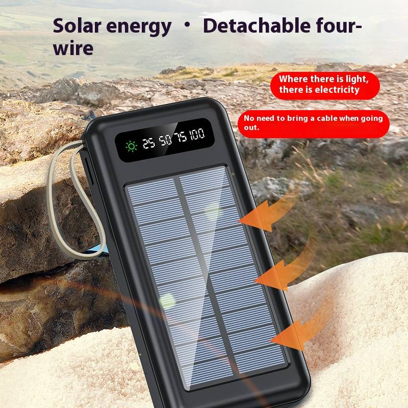 Kodi Solar Power Bank 30000mAh With Built-in Cables, Portable Charger For Outdoor Camping, Hiking, Travel, Emergency Backup (Black/White)_voghion.com