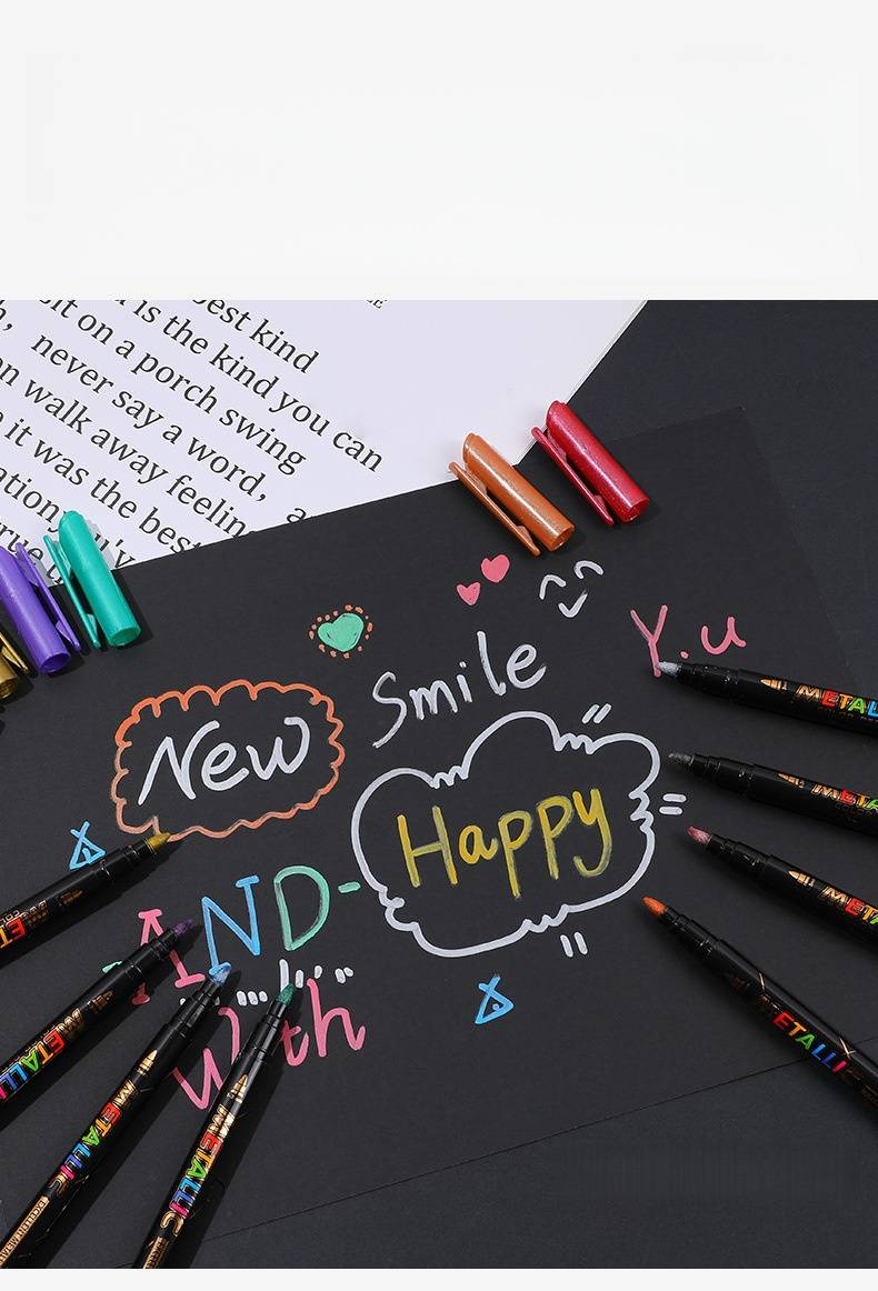 Metallic Color Waterproof Markers Set - 8 Vibrant Colors, Quick-Dry, Non-Fade, Ideal For Kids Drawing, Adult Coloring & DIY Crafts"_voghion.com