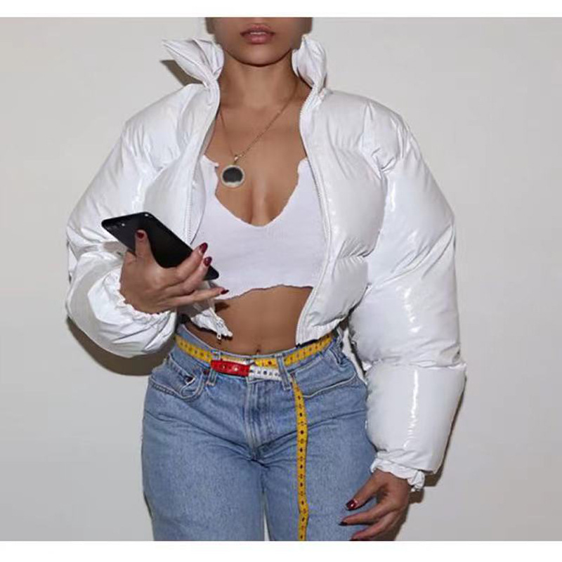Puff Sleeve Winter Coat For Women - Shiny Quilted Jacket With Stand Collar, Lightweight Warmth, Trendy Streetwear & Office Wear_voghion.com