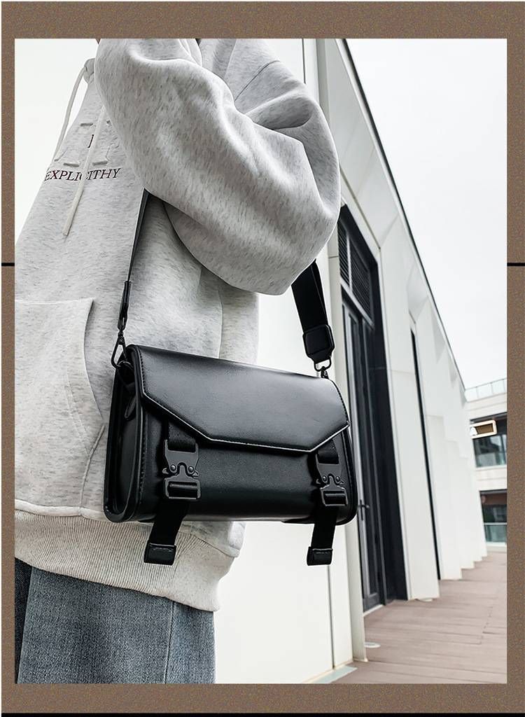 Borsa a tracolla unisex – Borsa per telefono minimalista con patta e chiusura a scatto | Borsa a tracolla in PU impermeabile per gli spostamenti quotidiani (nero/marrone chiaro)_voghion.com